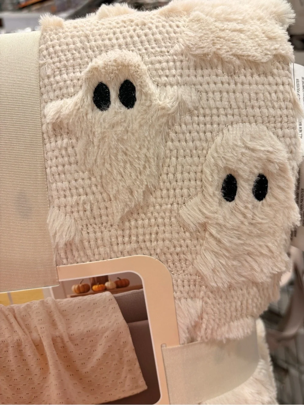 Embroidered Faux Fur Ghost Throw - Cream